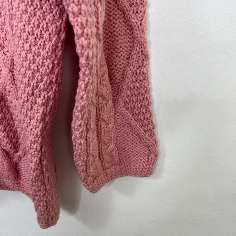 Connemara Knitwear Pink Irish Cable Knit Merino Wool Cardigan Sweater Size S - Picture 4 of 10